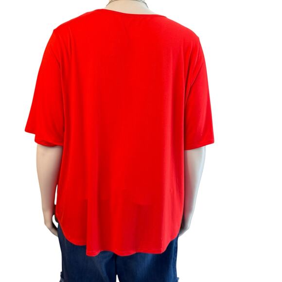 CATO Peek-a-boo Cutout Short Sleeved Casual Top Size 26/28 in Chili Pepper Red - Picture 2 of 7